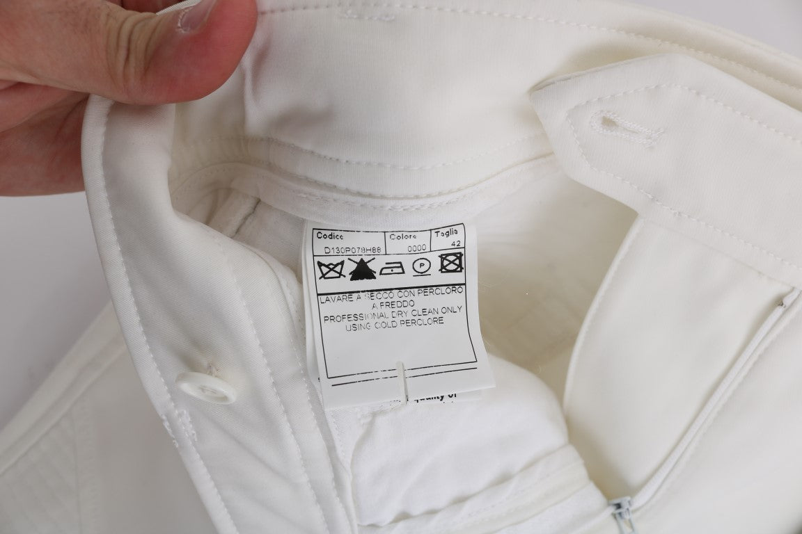 Ermanno Scervino White Cotton Slim Fit Casual Pants | Regal Royce