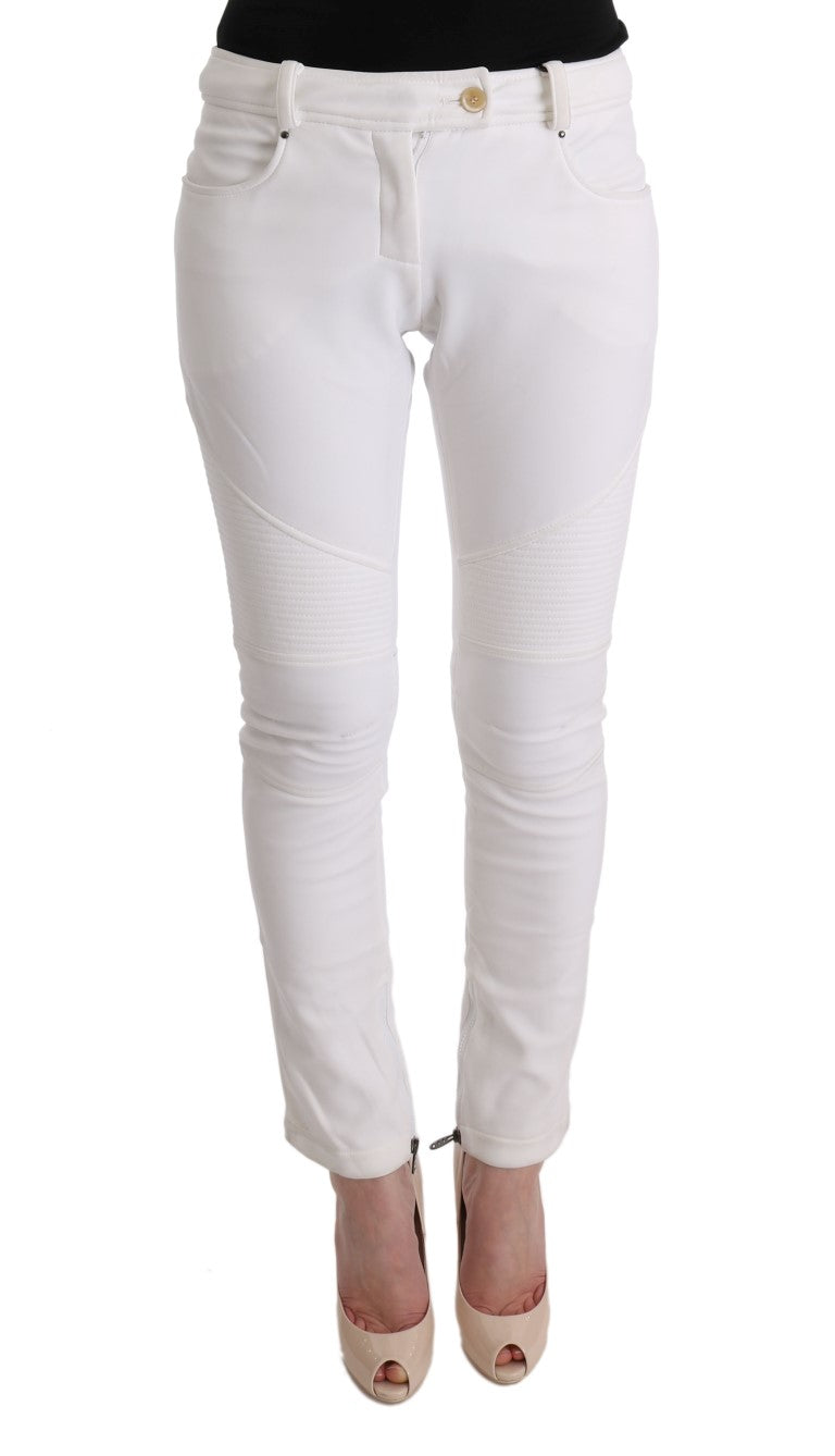 Ermanno Scervino White Cotton Slim Fit Casual Pants | Regal Royce