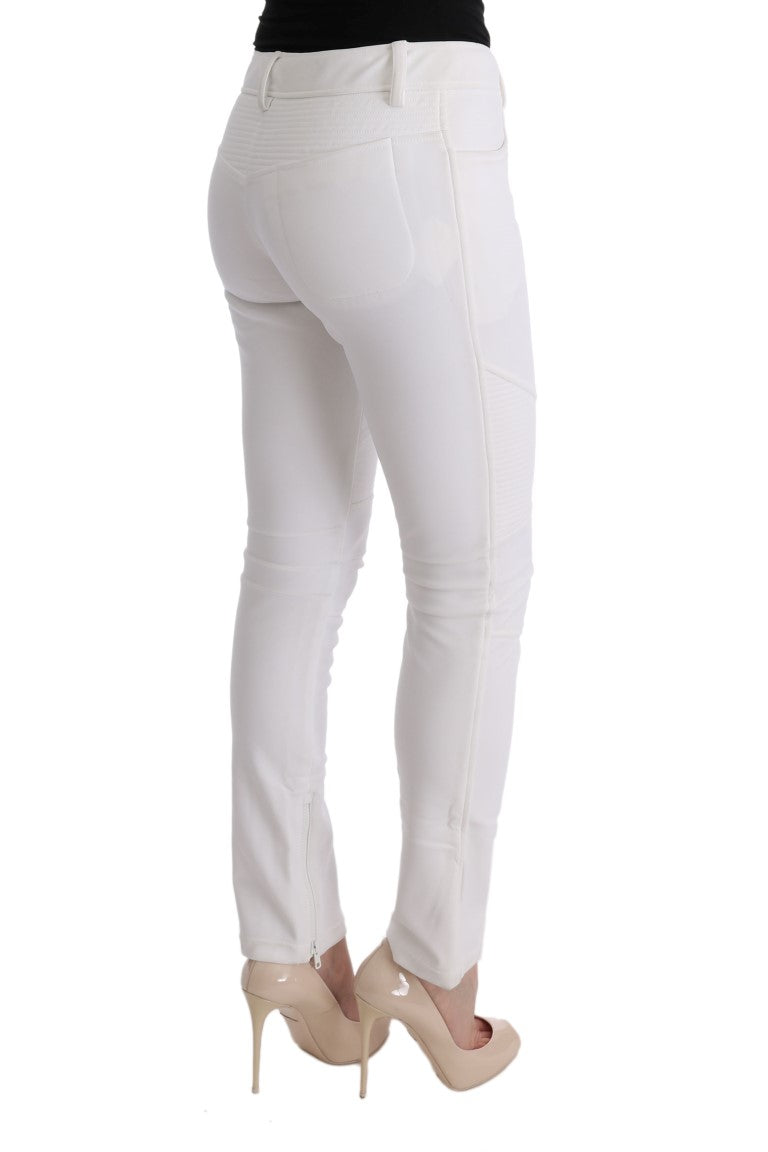 Ermanno Scervino White Cotton Slim Fit Casual Pants | Regal Royce