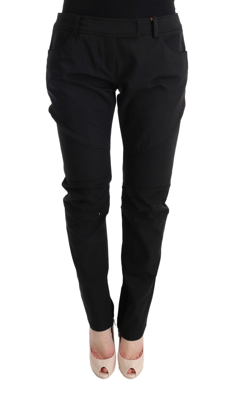Ermanno Scervino Black Cotton Slim Fit Casual Pants | Regal Royce