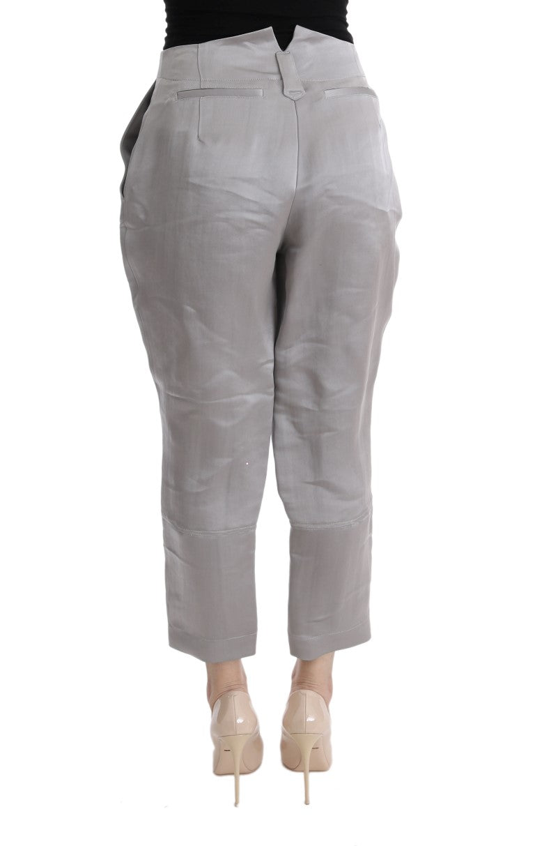 Ermanno Scervino Gray Silk Cropped Casual Pants | Regal Royce