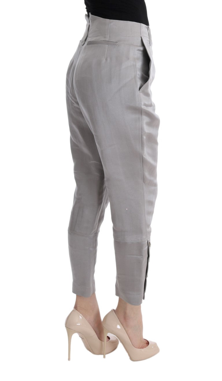 Ermanno Scervino Gray Silk Cropped Casual Pants | Regal Royce