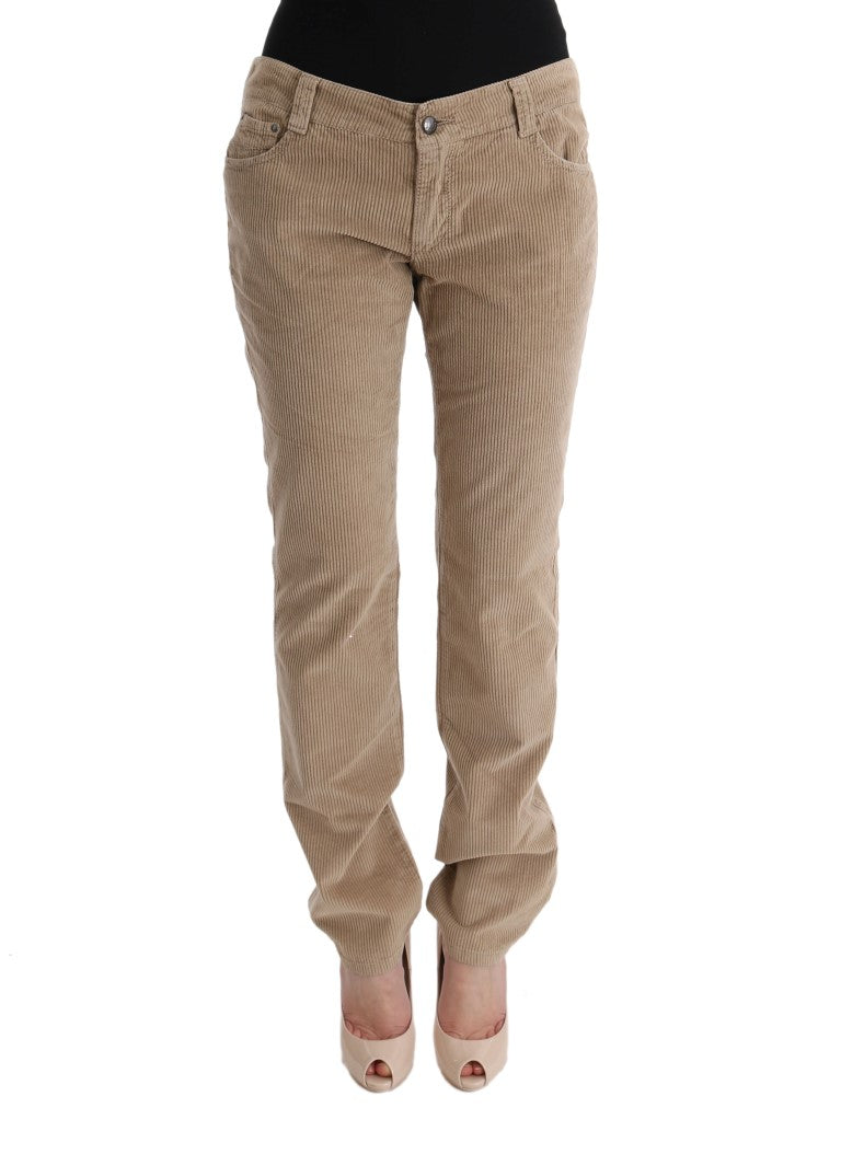 Ermanno Scervino Beige Cotton Velvet Regular Fit Pants | Regal Royce
