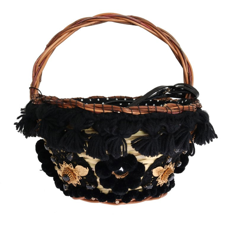 Dolce & Gabbana Beige Straw Snakeskin Pom Pom Crystal AGNESE Bag | Regal Royce