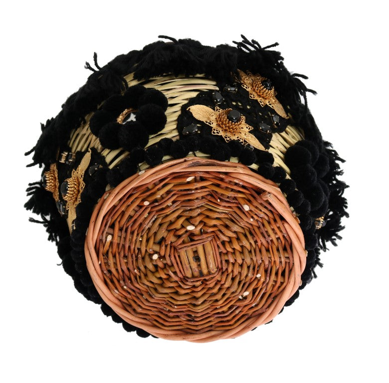 Dolce & Gabbana Beige Straw Snakeskin Pom Pom Crystal AGNESE Bag | Regal Royce