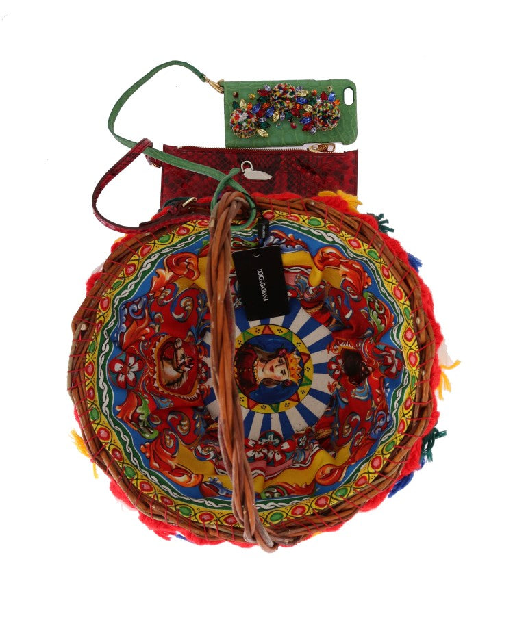 Dolce & Gabbana Multicolor AGNESE Straw Crystal  Pom Pom Bag | Regal Royce