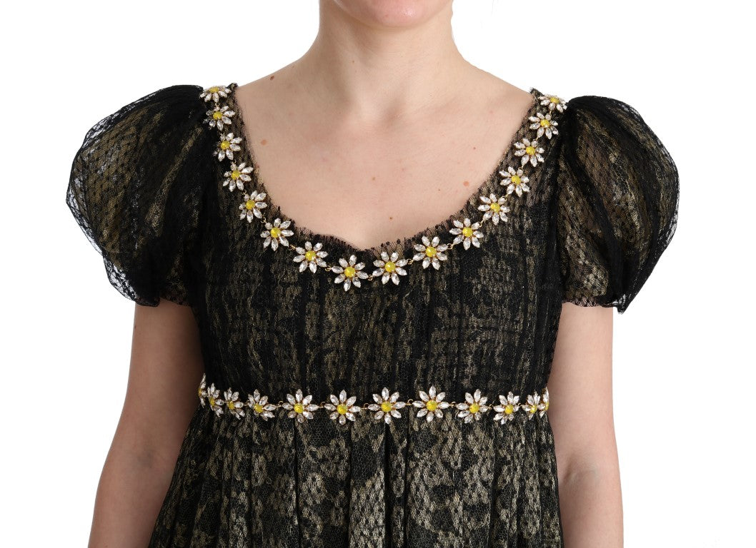 Dolce & Gabbana Black Yellow Crystal Lace Shift Dress | Regal Royce