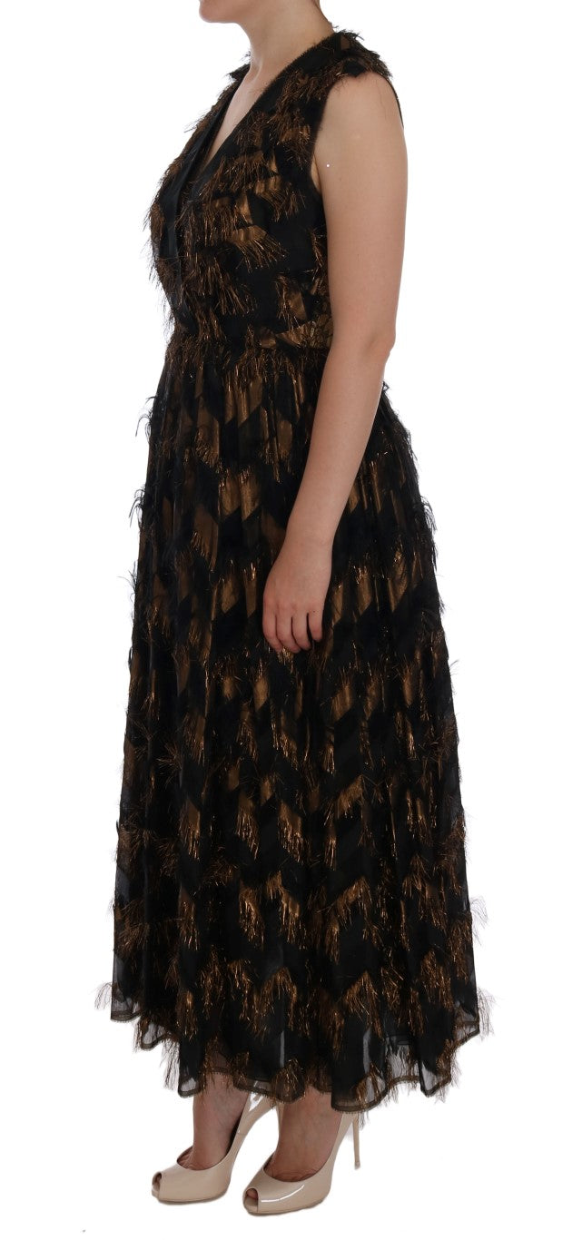 Dolce & Gabbana Black Silk Brown Fringes A-Line Dress | Regal Royce