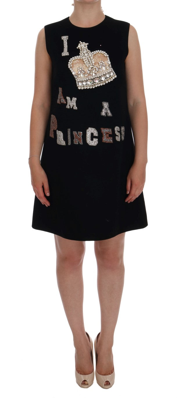Dolce & Gabbana Black I AM A PRINCESS Crystal Shift Dress | Regal Royce