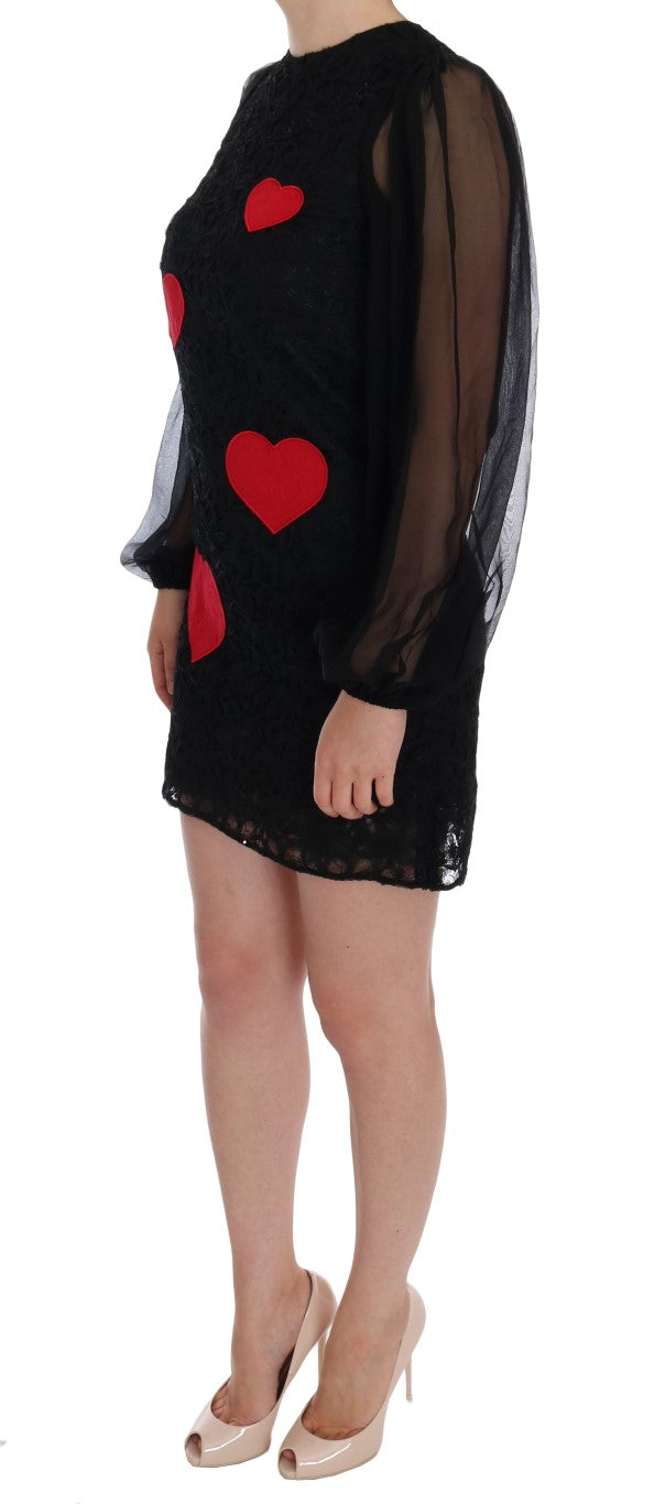 Dolce & Gabbana Black Lace Red Heart Shift Dress | Regal Royce