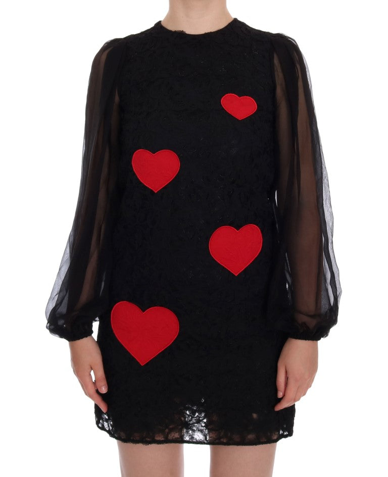 Dolce & Gabbana Black Lace Red Heart Shift Dress | Regal Royce