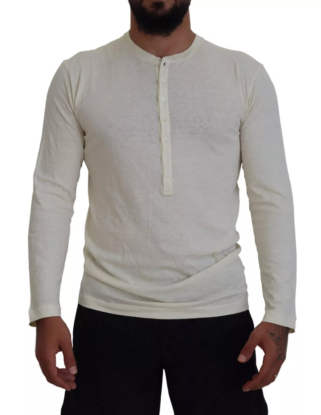 Dsquared² Beige Cotton Linen Long Sleeves Pullover Sweater | Regal Royce