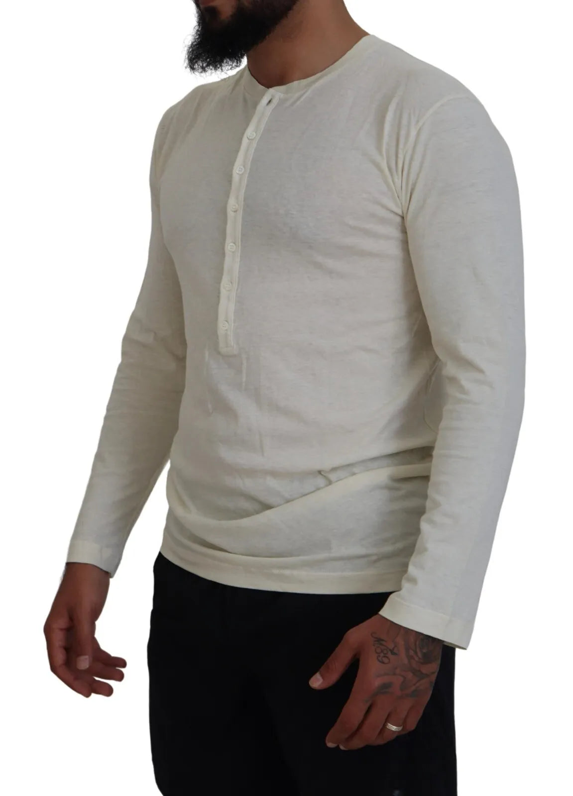 Dsquared² Beige Cotton Linen Long Sleeves Pullover Sweater | Regal Royce