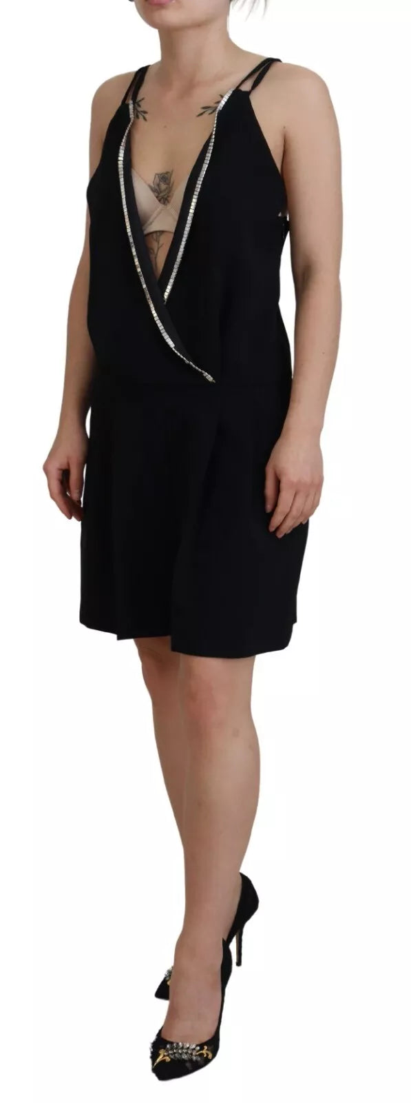 Dsquared² Black Embellished Sleeveless V-neck Jumpsuit Dress | Regal Royce