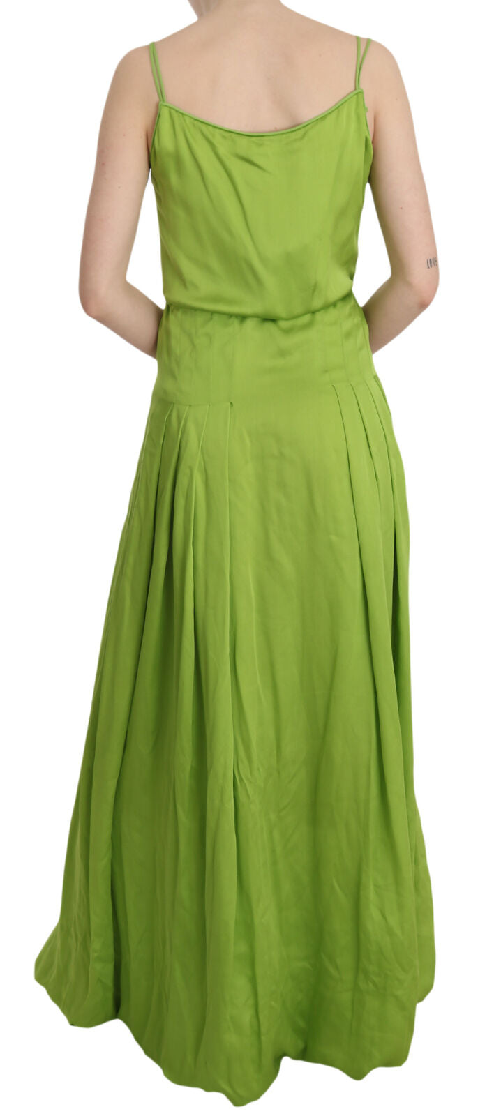 Dsquared² Green Spaghetti Strap Long A-line Pleated Dress | Regal Royce