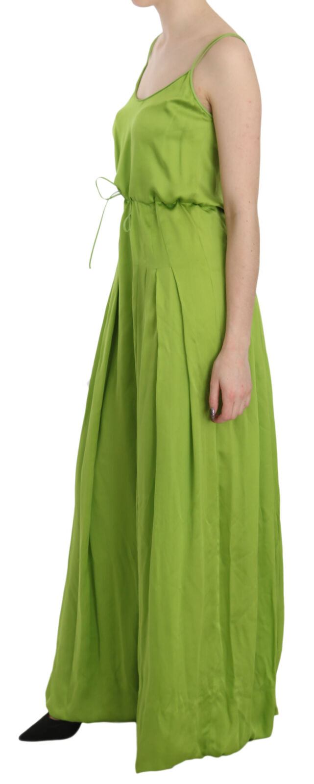 Dsquared² Green Spaghetti Strap Long A-line Pleated Dress | Regal Royce
