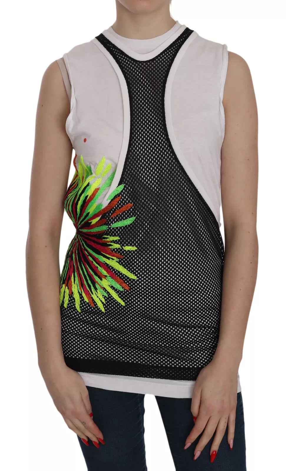Dsquared² Black White Crew Neck Sleeveless Cotton Blouse | Regal Royce