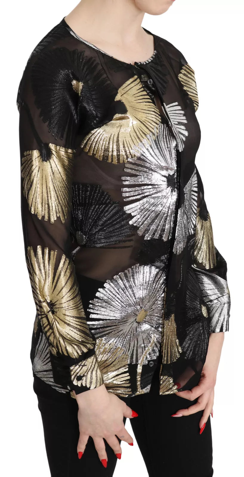 Dsquared² Gold Silver Silk Jacquard See Through Top Blouse | Regal Royce