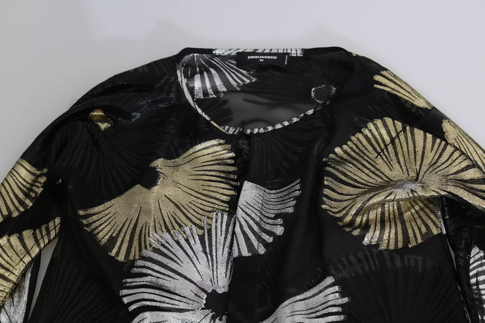 Dsquared² Gold Silver Silk Jacquard See Through Top Blouse | Regal Royce