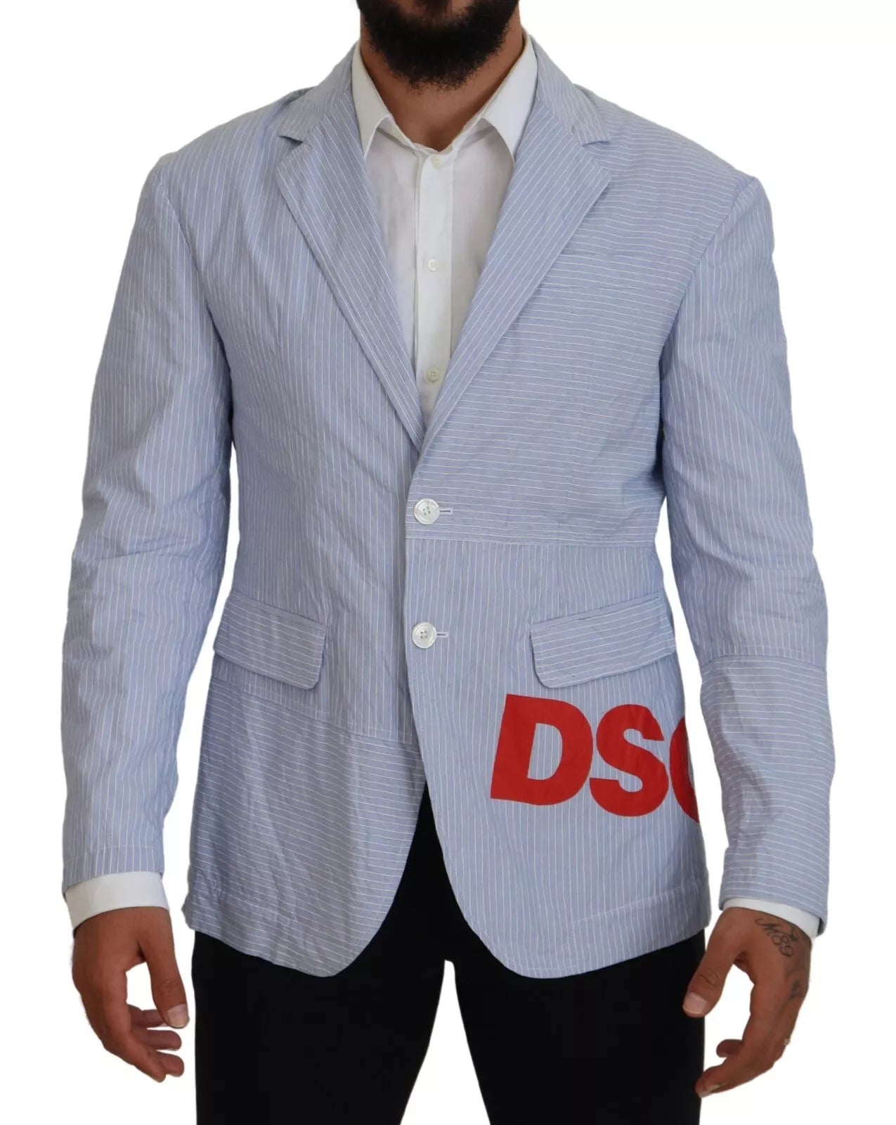 Dsquared² Blue Striped Single Breasted Formal Coat Blazer | Regal Royce