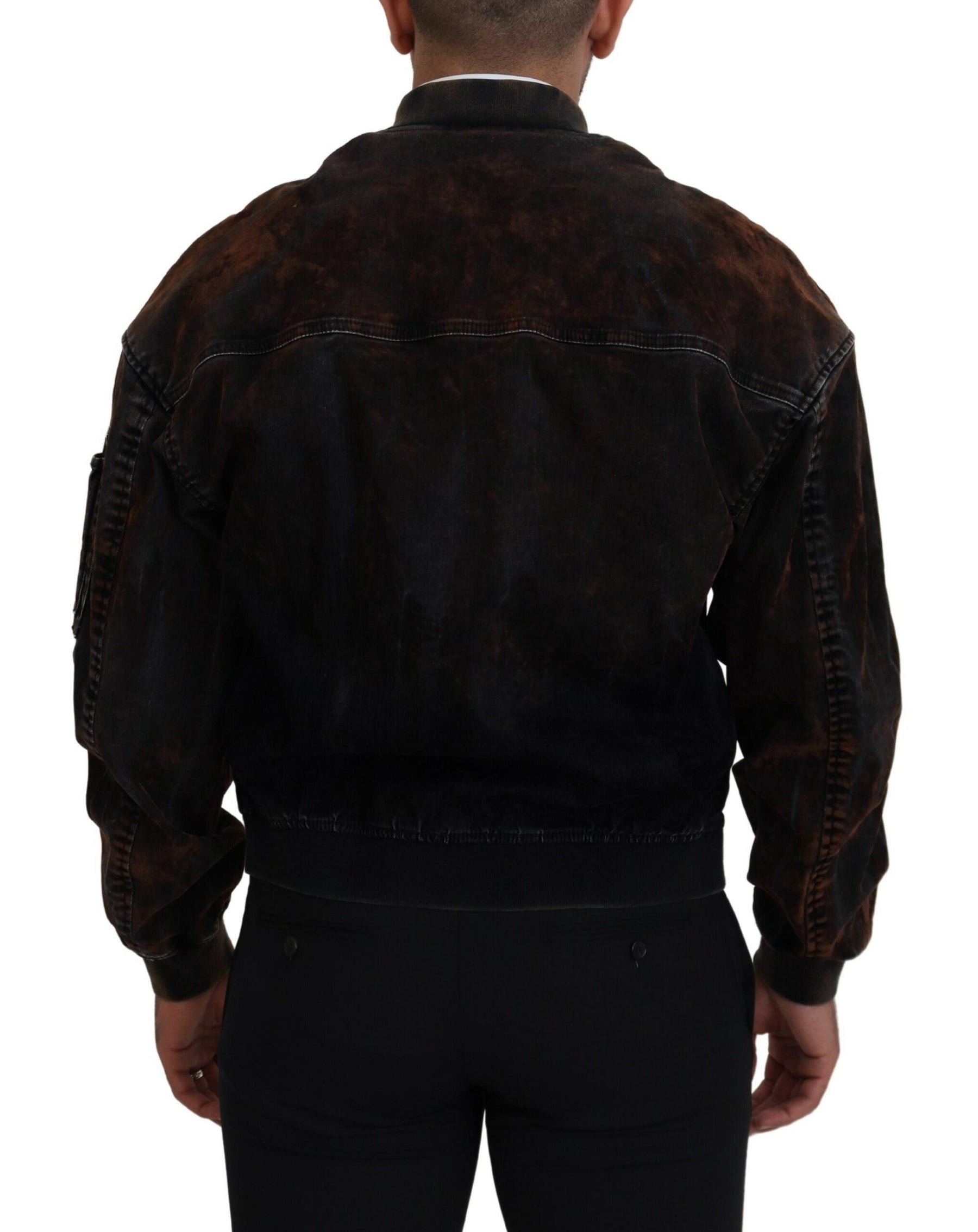 Dsquared² Brown Cotton Bomber Zipper Pocket Sleeves Jacket | Regal Royce