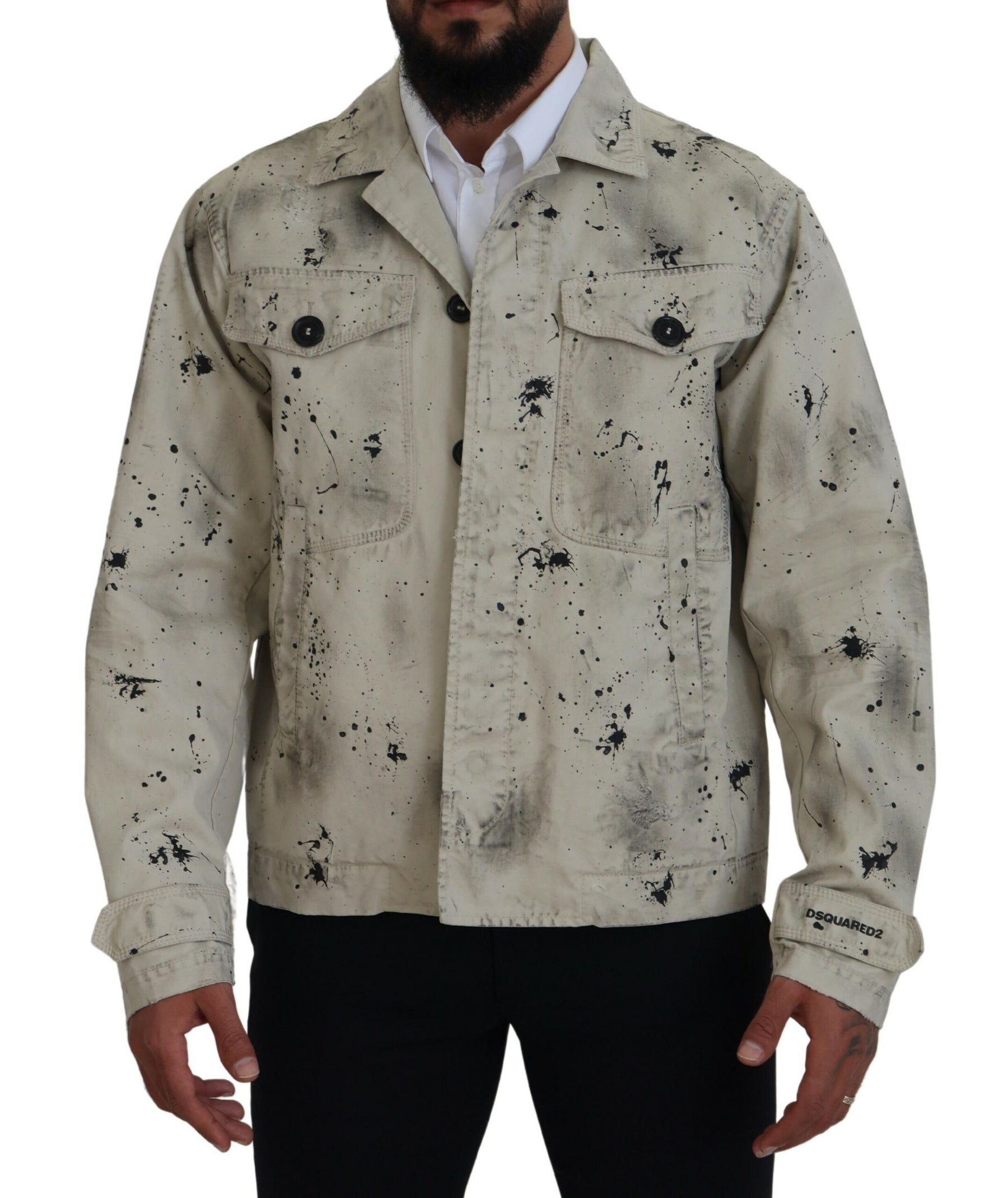 Dsquared² Off White Black Splash Print Casual Denim Jacket | Regal Royce