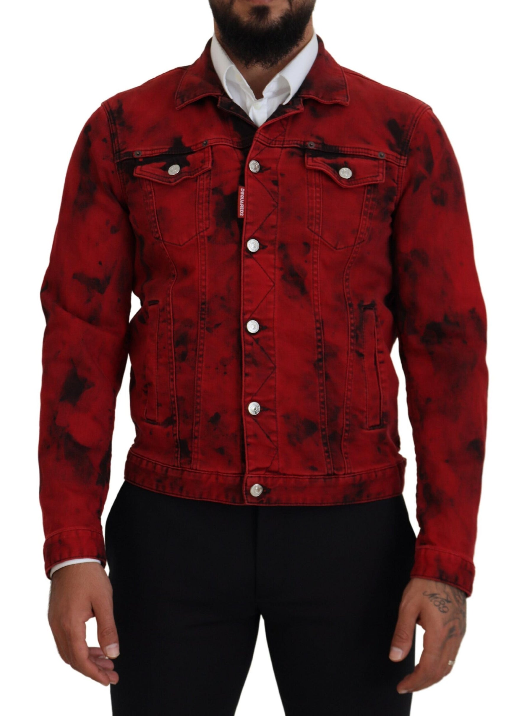 Dsquared² Red Black Tie Dye Collared Men Denim Jacket | Regal Royce