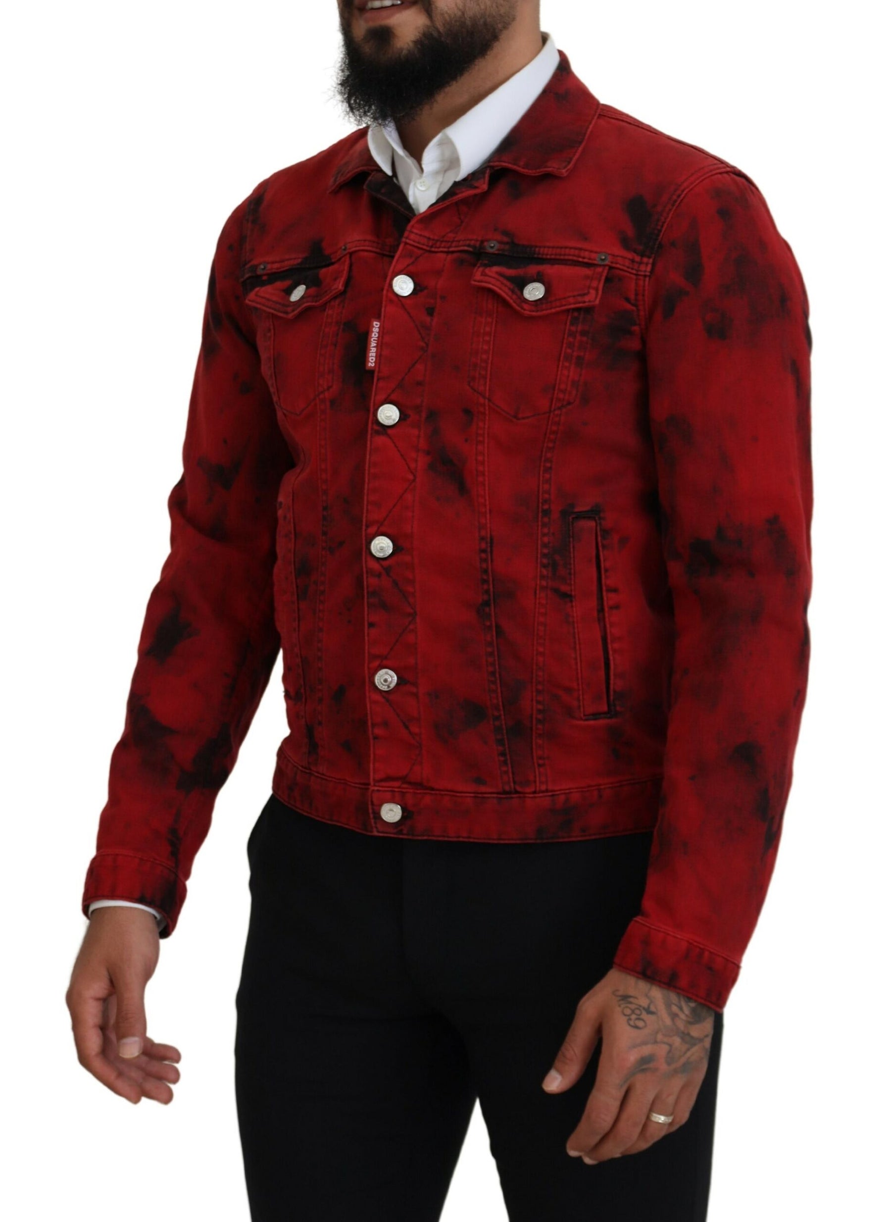 Dsquared² Red Black Tie Dye Collared Men Denim Jacket | Regal Royce