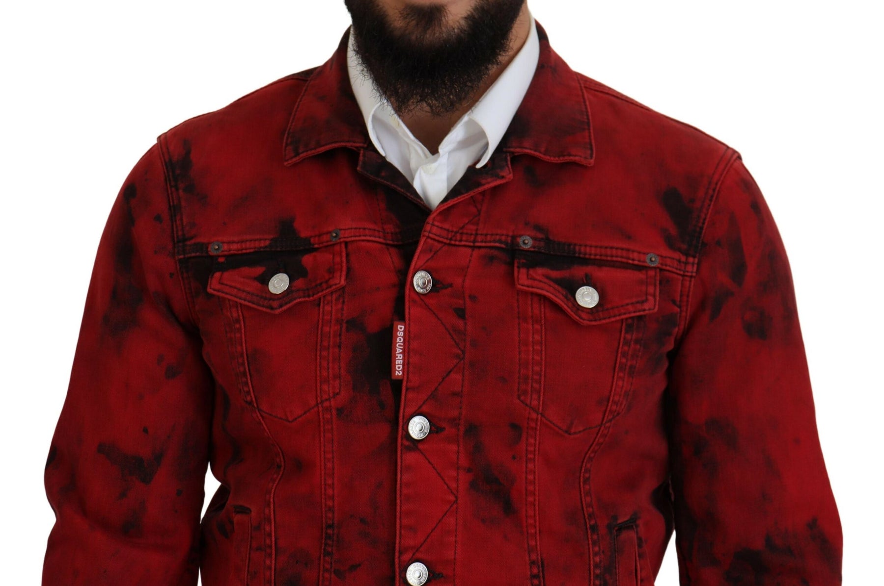 Dsquared² Red Black Tie Dye Collared Men Denim Jacket | Regal Royce