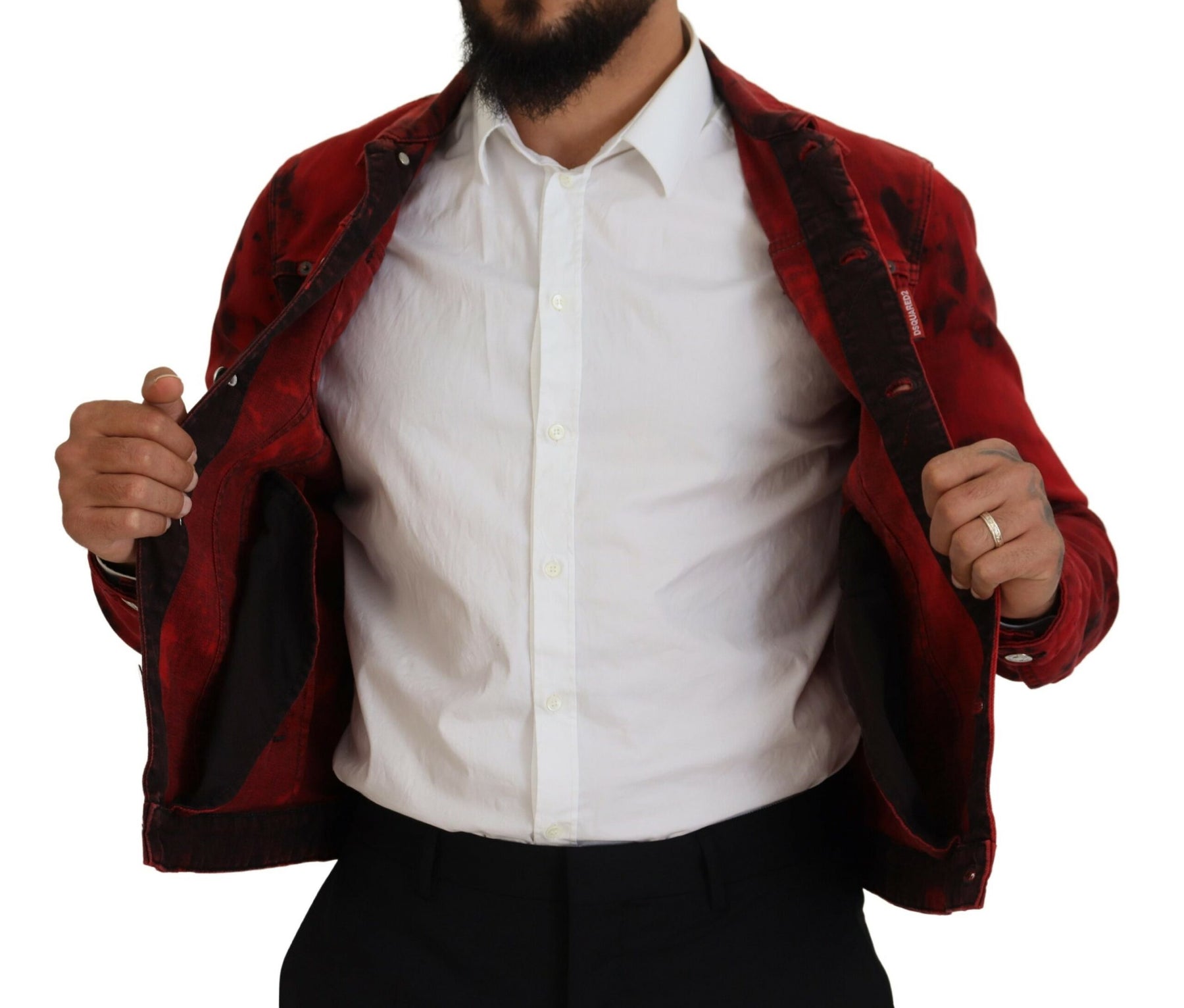 Dsquared² Red Black Tie Dye Collared Men Denim Jacket | Regal Royce