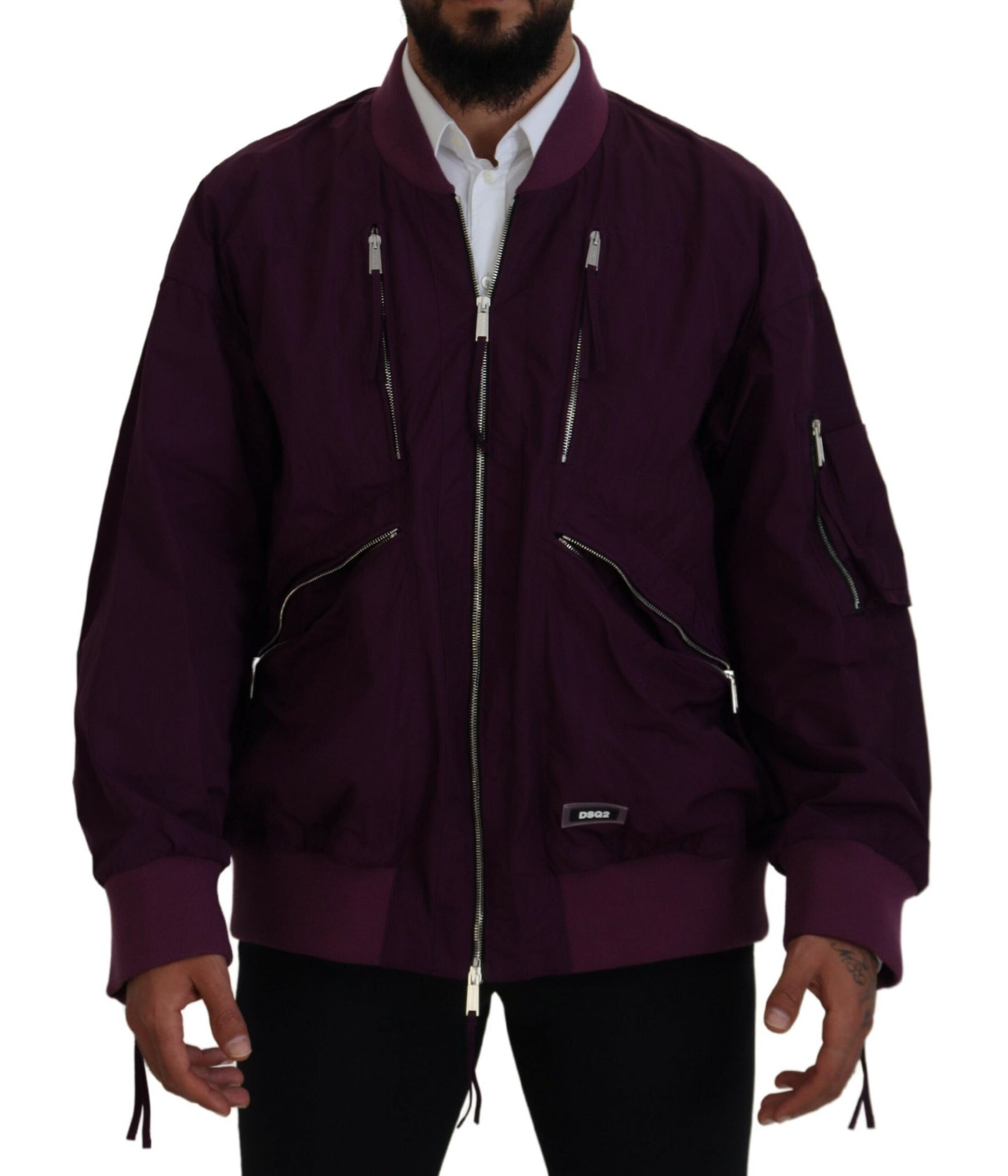 Dsquared² Purple Polyester Full Zipper Bomber Jacket | Regal Royce