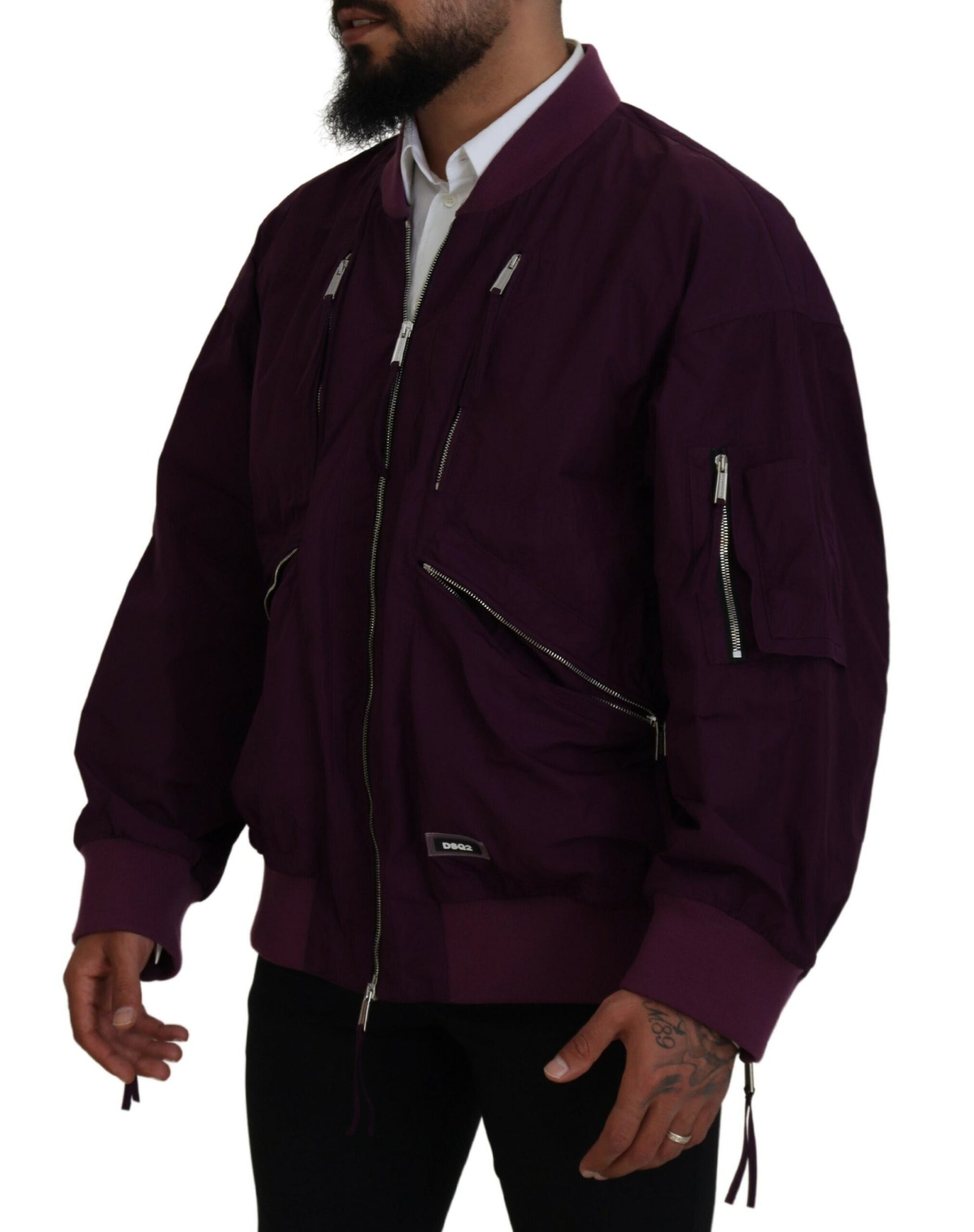 Dsquared² Purple Polyester Full Zipper Bomber Jacket | Regal Royce
