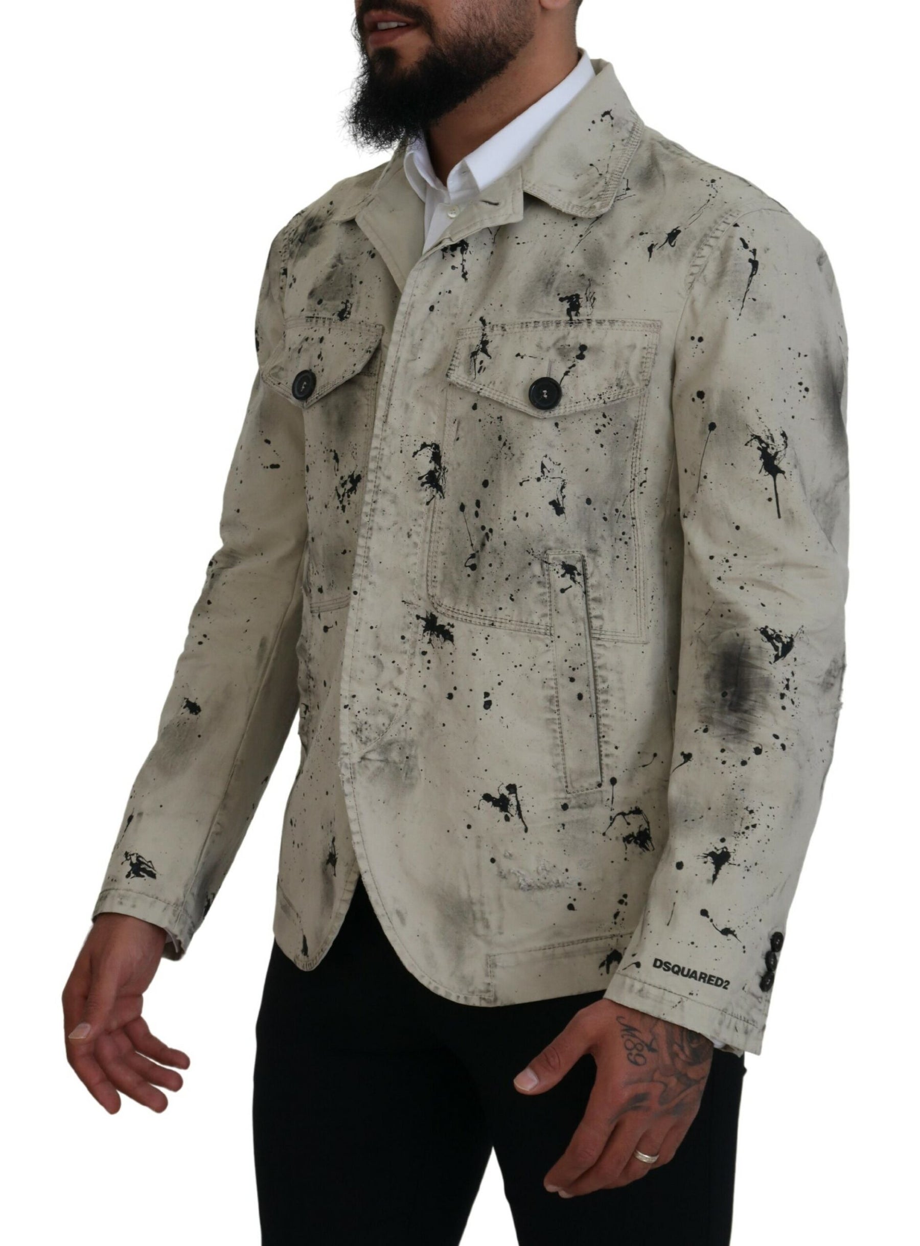 Dsquared² Off White Black Splash Print Casual Denim Jacket | Regal Royce