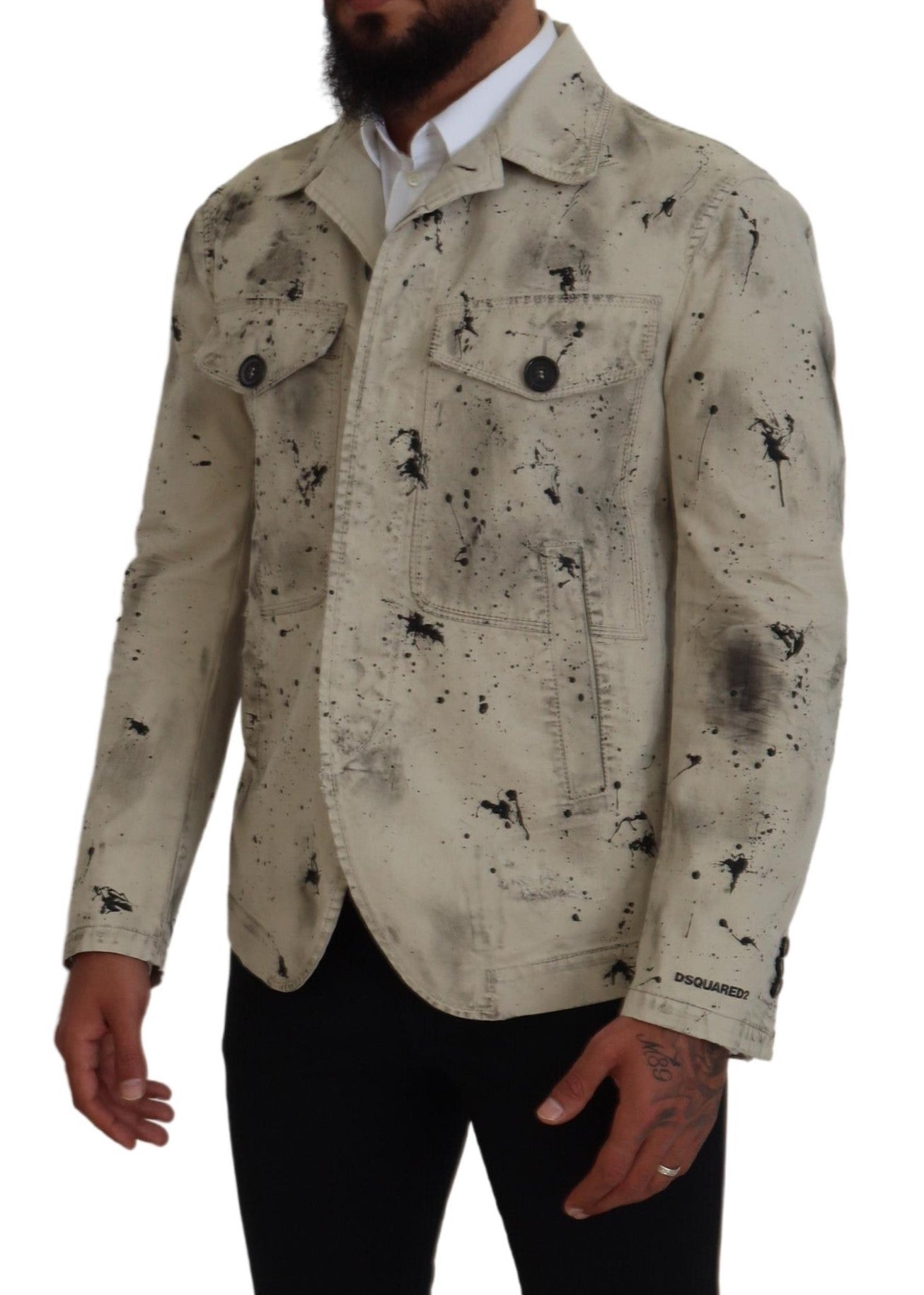 Dsquared² Off White Black Splash Print Casual Denim Jacket | Regal Royce
