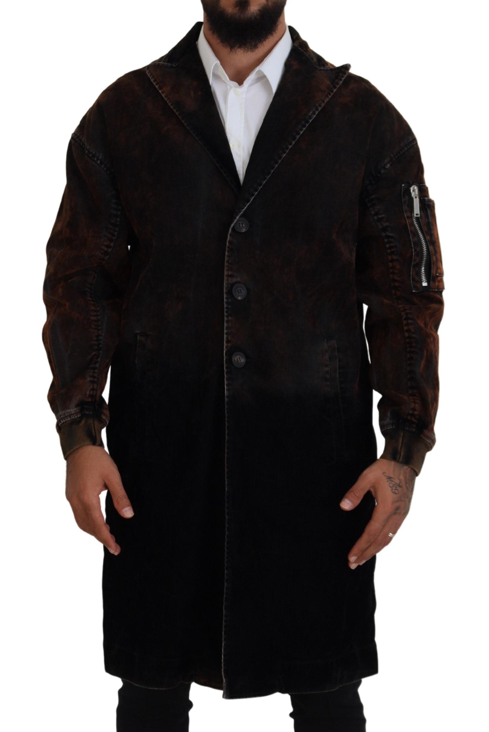 Dsquared² Brown Full Button Men Long Coat Cotton Jacket | Regal Royce