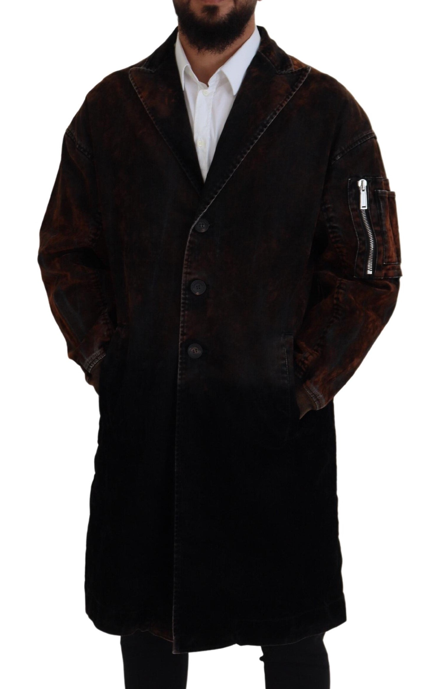 Dsquared² Brown Full Button Men Long Coat Cotton Jacket | Regal Royce