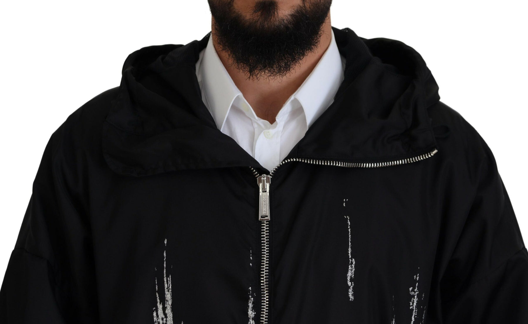 Dsquared² Black White Print Long Hooded Coat Nylon Jacket | Regal Royce