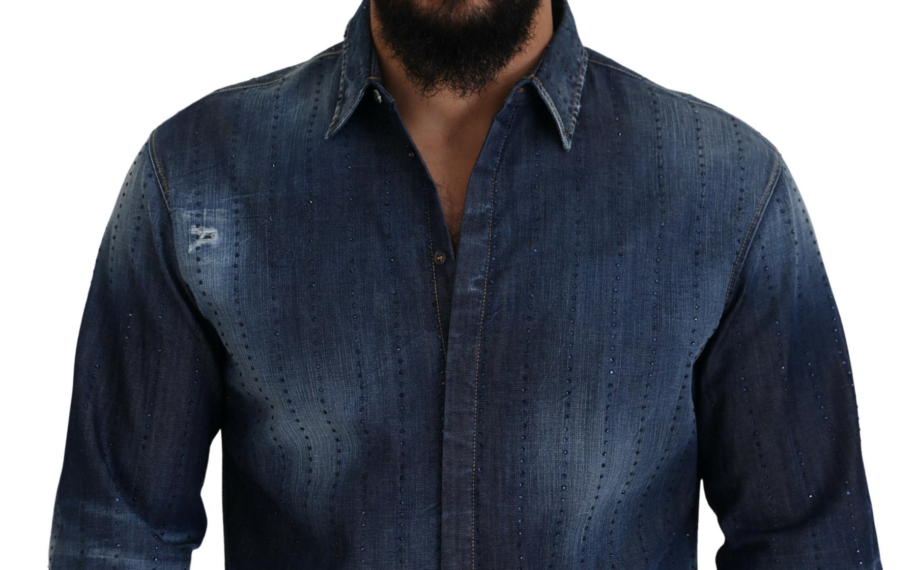 Dsquared² Blue Tattered Crystal Embellished Denim Shirt | Regal Royce