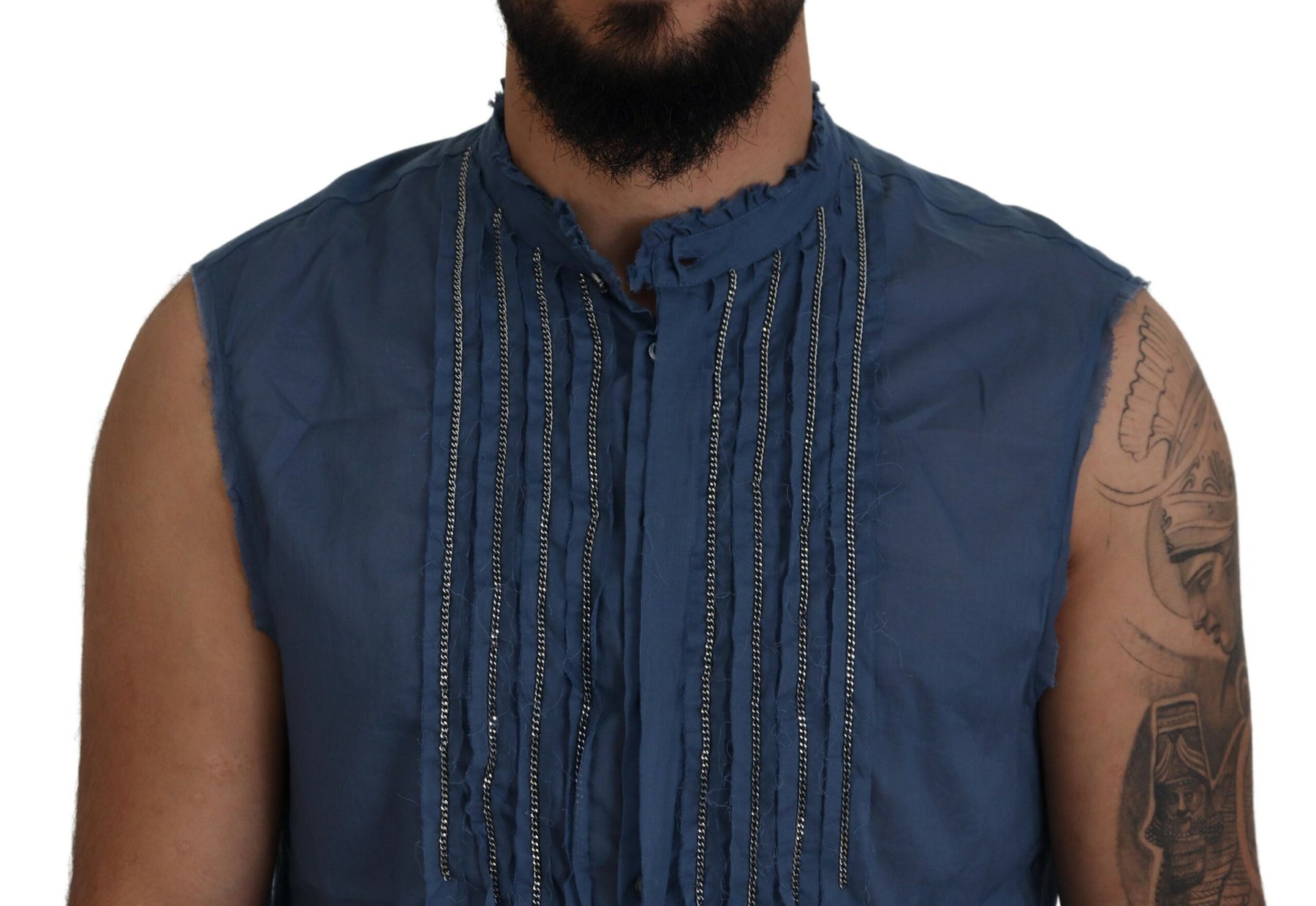 Dsquared² Blue Cotton Chain Embellishment Sleeveless Shirt | Regal Royce