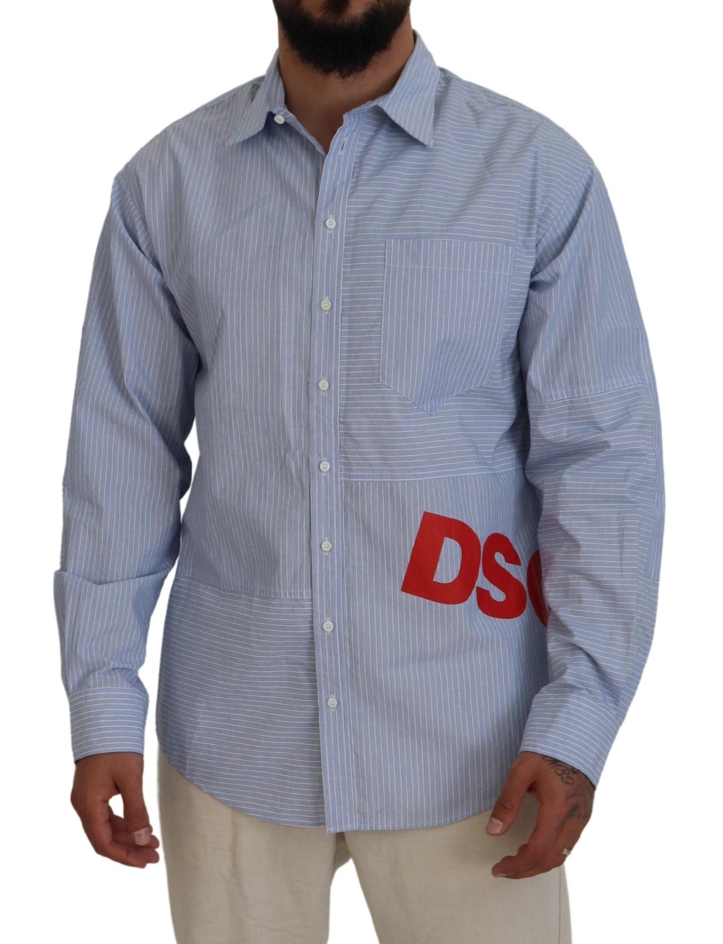 Dsquared² Blue Stripes Logo Print Long Sleeves Formal Shirt | Regal Royce