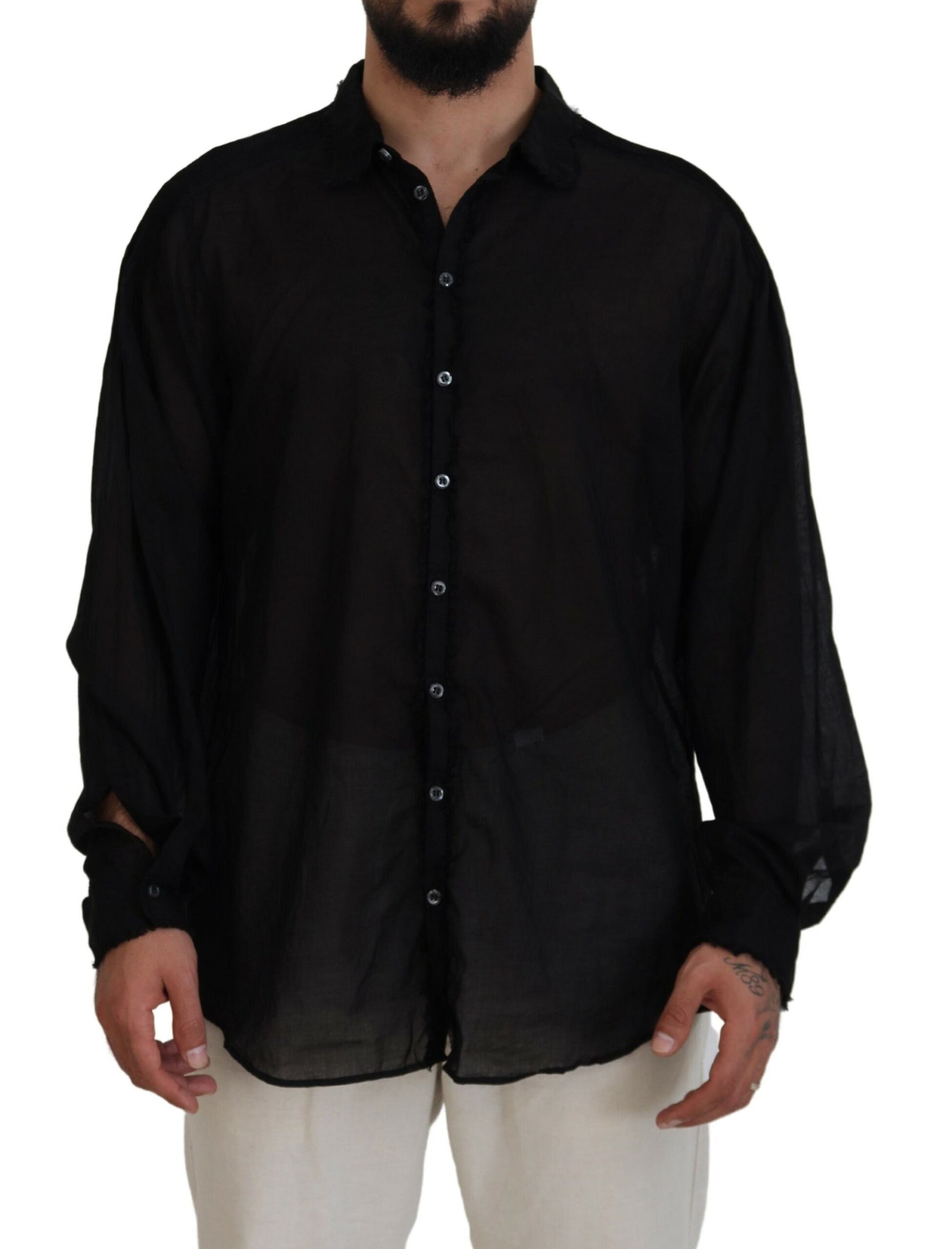 Dsquared² Black Cotton Collared Long Sleeves Formal Shirt | Regal Royce