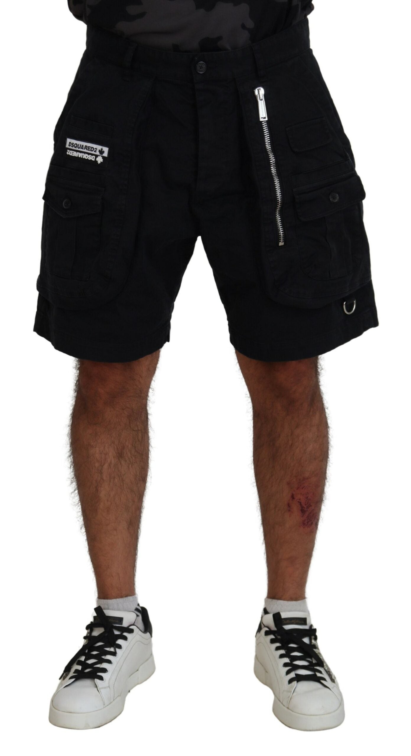 Dsquared² Black Cotton Cargo Boxer Above Knee Shorts | Regal Royce