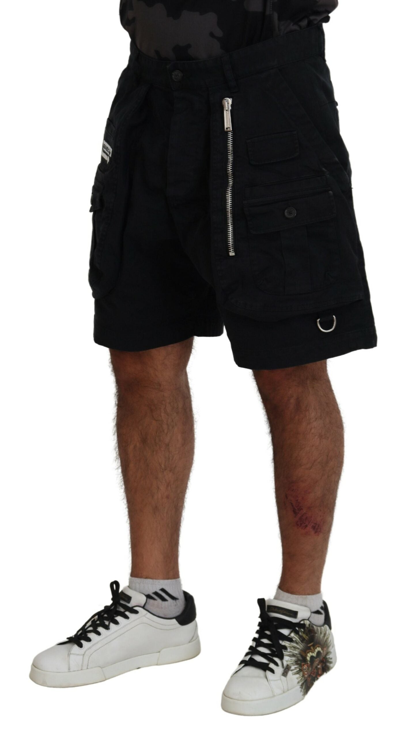 Dsquared² Black Cotton Cargo Boxer Above Knee Shorts | Regal Royce