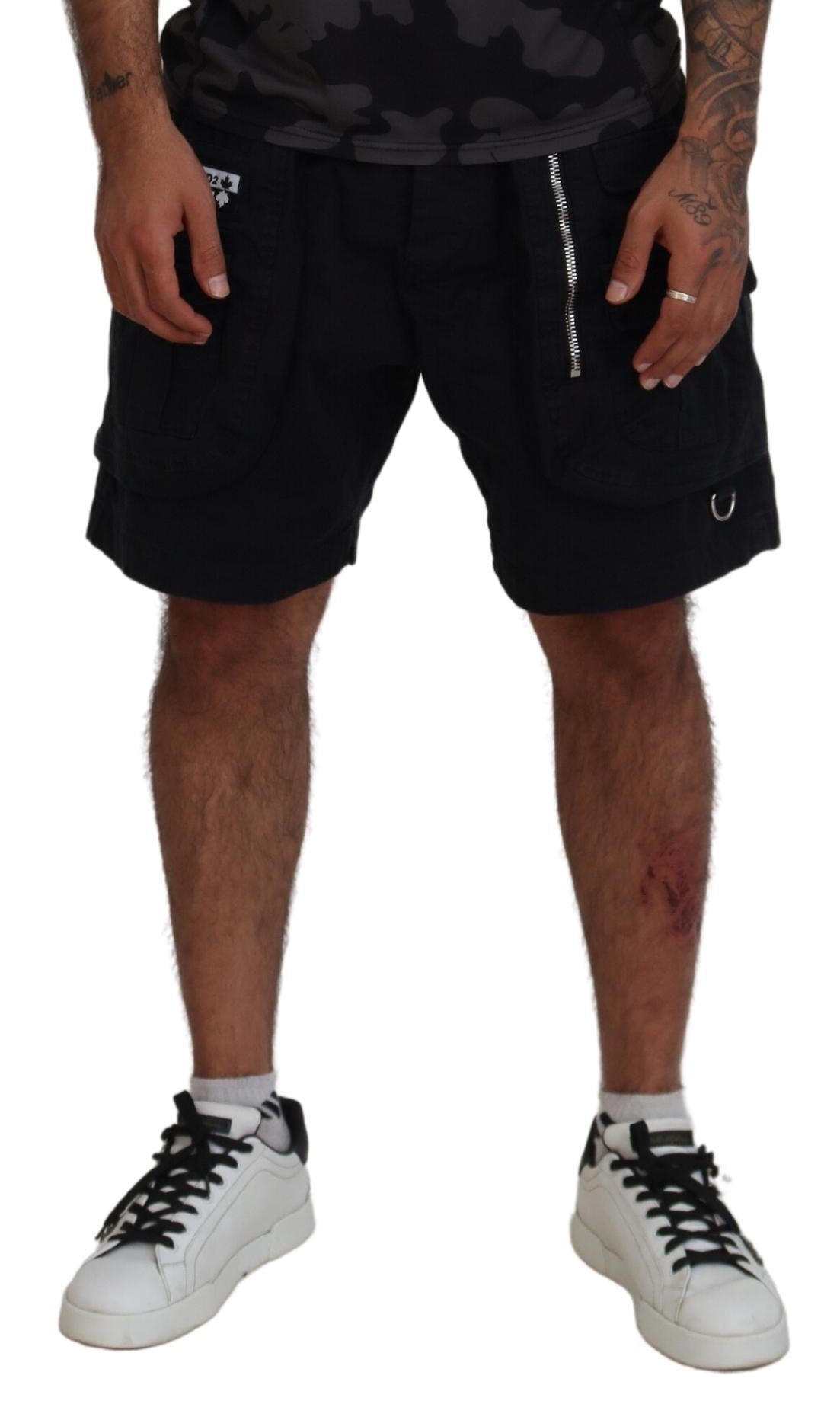 Dsquared² Black Cotton Cargo Boxer Above Knee Shorts | Regal Royce