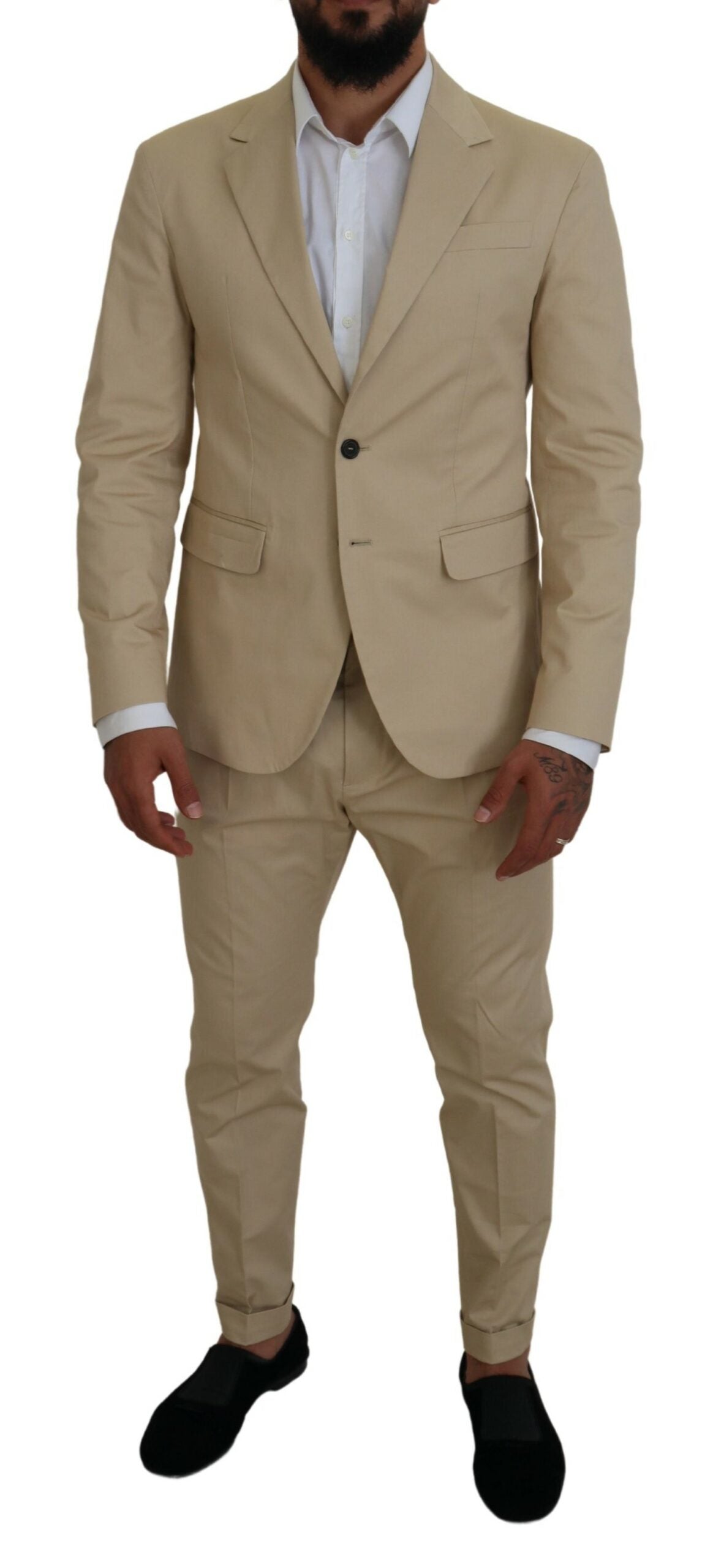 Dsquared² Beige Cotton Single Breasted 2 Piece CIPRO Suit | Regal Royce