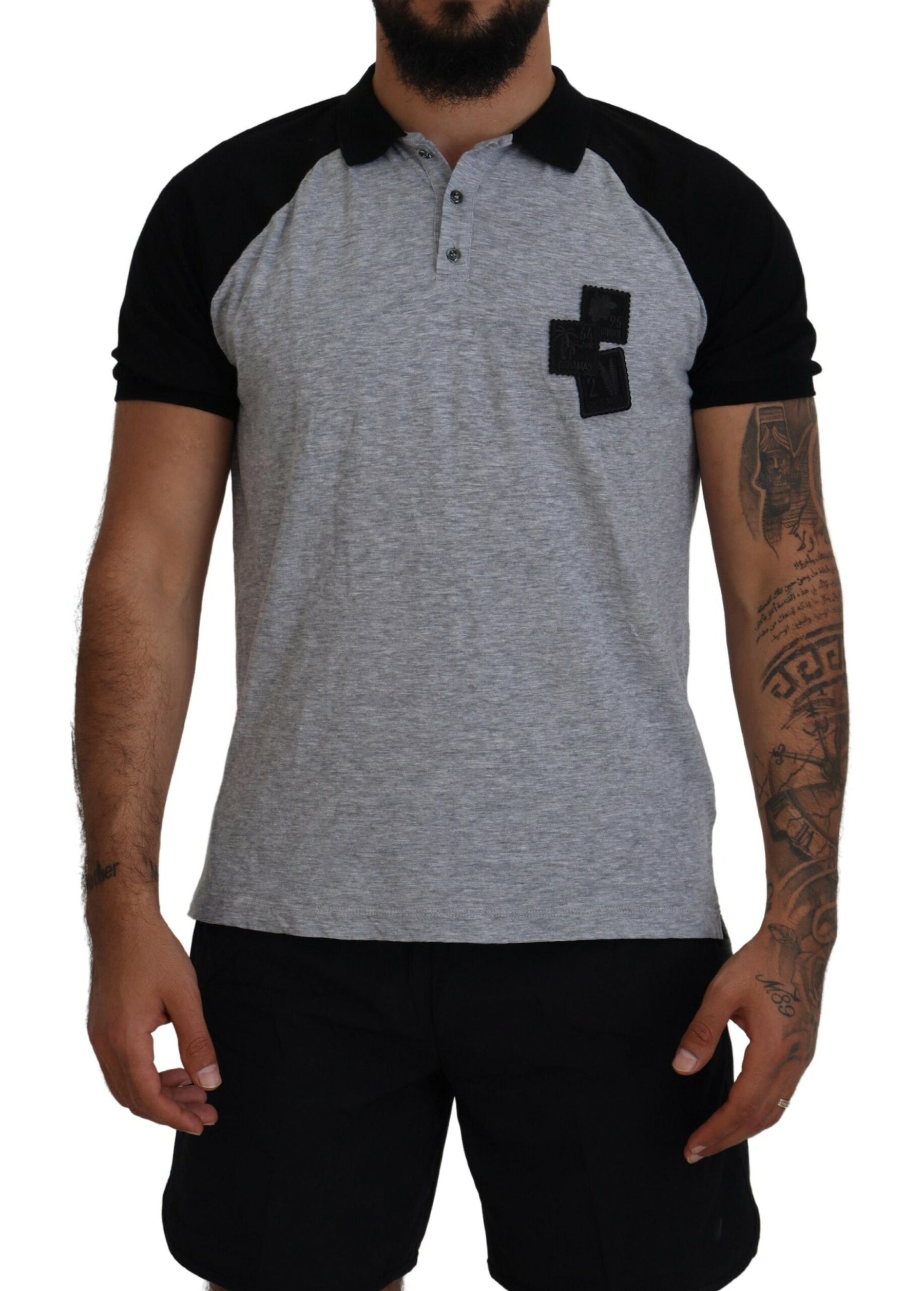 Dsquared² Gray Black Cotton Short Sleeves Collared T-shirt | Regal Royce