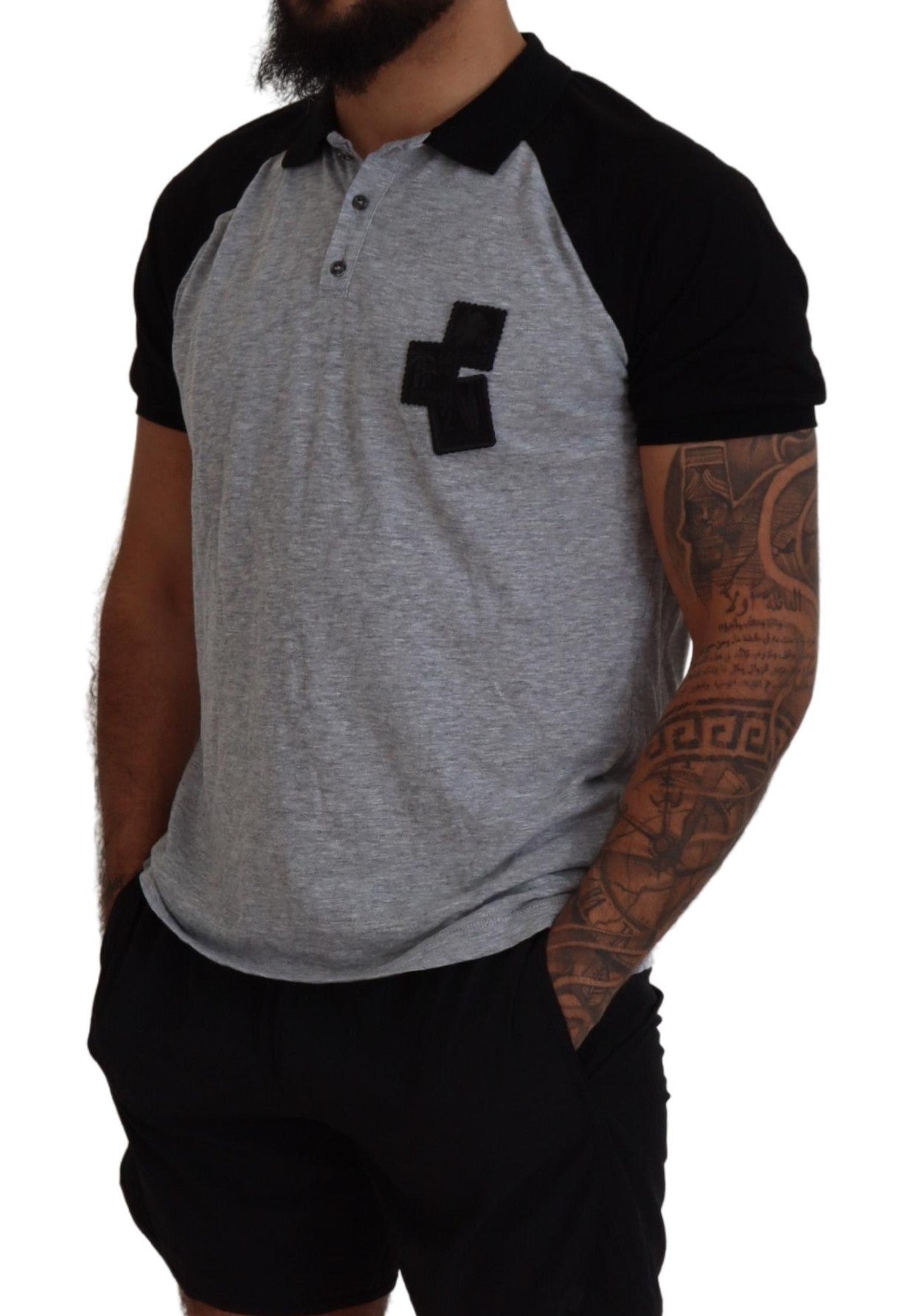 Dsquared² Gray Black Cotton Short Sleeves Collared T-shirt | Regal Royce