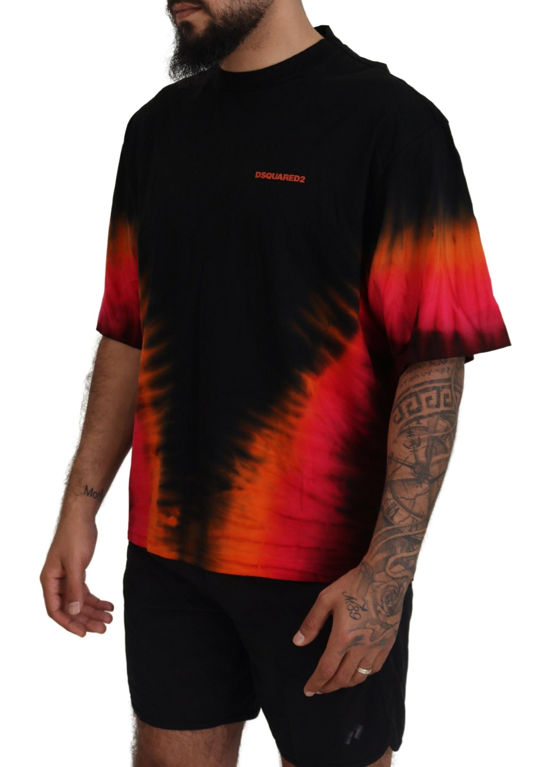 Dsquared² Black Orange Cotton Short Sleeves Crewneck T-shirt | Regal Royce