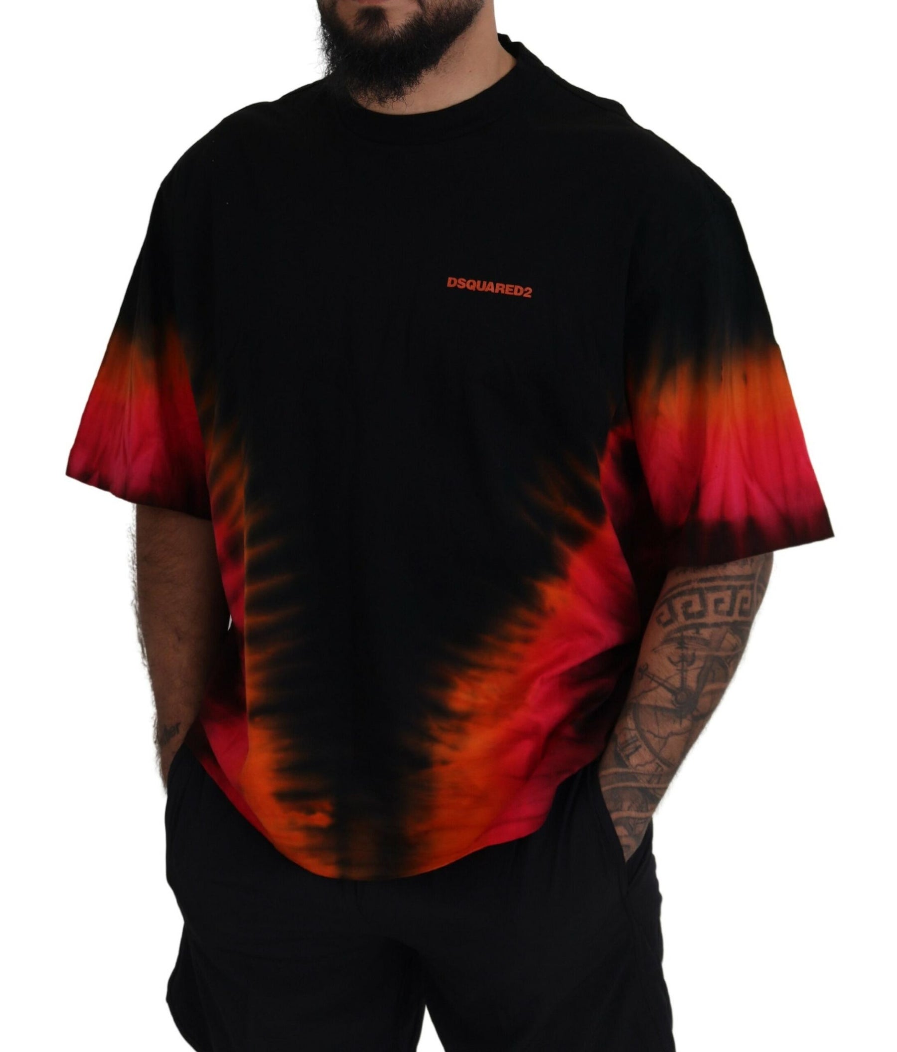 Dsquared² Black Orange Cotton Short Sleeves Crewneck T-shirt | Regal Royce