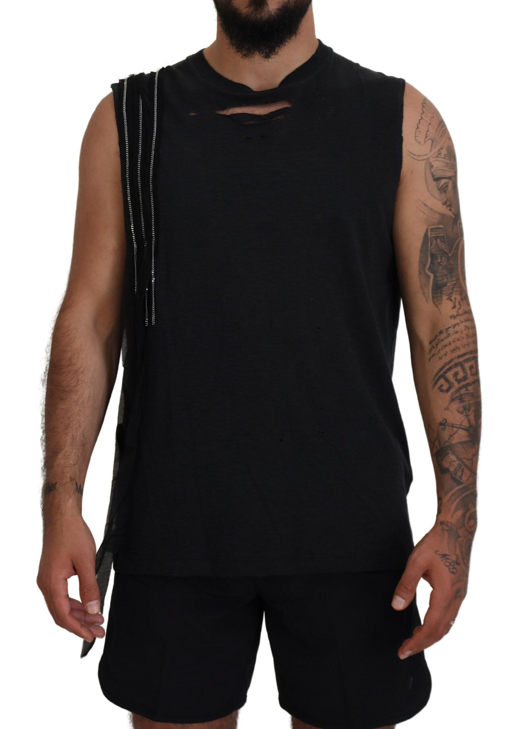 Dsquared² Black Chain Embellished Sleeveless Men Tank T-shirt | Regal Royce